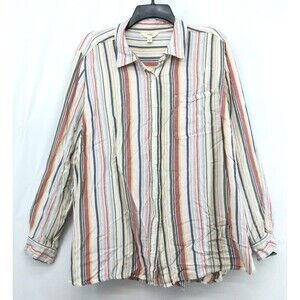 Terra & Sky Shirt Womens Size 1X Pink Striped Long Sleeve Button Up Top